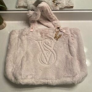 Victoria secret faux fur tote and keychain